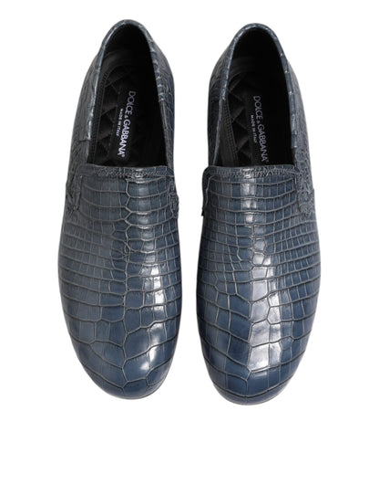 Dolce & Gabbana Men's Crocodile Skin Leather Loafer Slip-On Shoes - Blue
