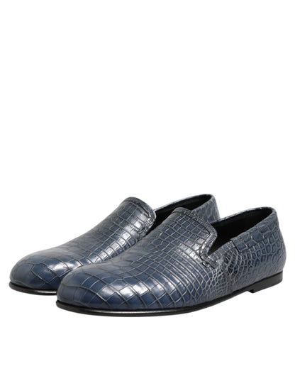 Dolce & Gabbana Men's Crocodile Skin Leather Loafer Slip-On Shoes - Blue