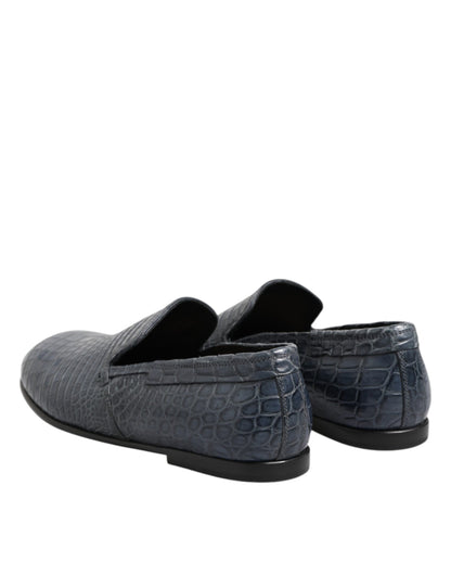 Dolce & Gabbana Men's Crocodile Skin Leather Loafer Slip-On Shoes - Blue