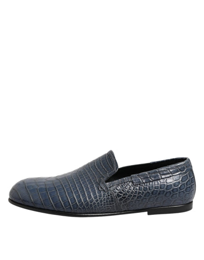 Dolce & Gabbana Men's Crocodile Skin Leather Loafer Slip-On Shoes - Blue