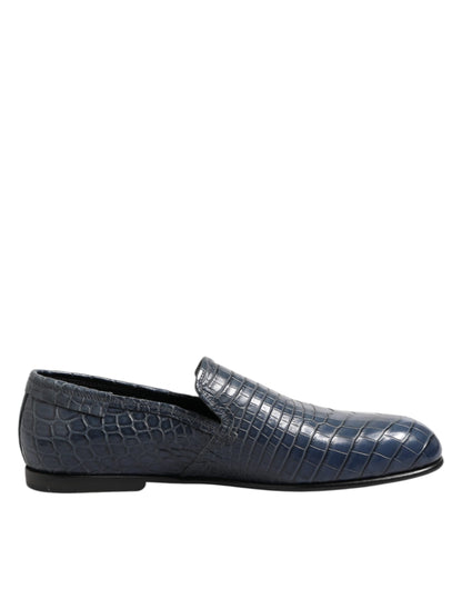 Dolce & Gabbana Men's Crocodile Skin Leather Loafer Slip-On Shoes - Blue