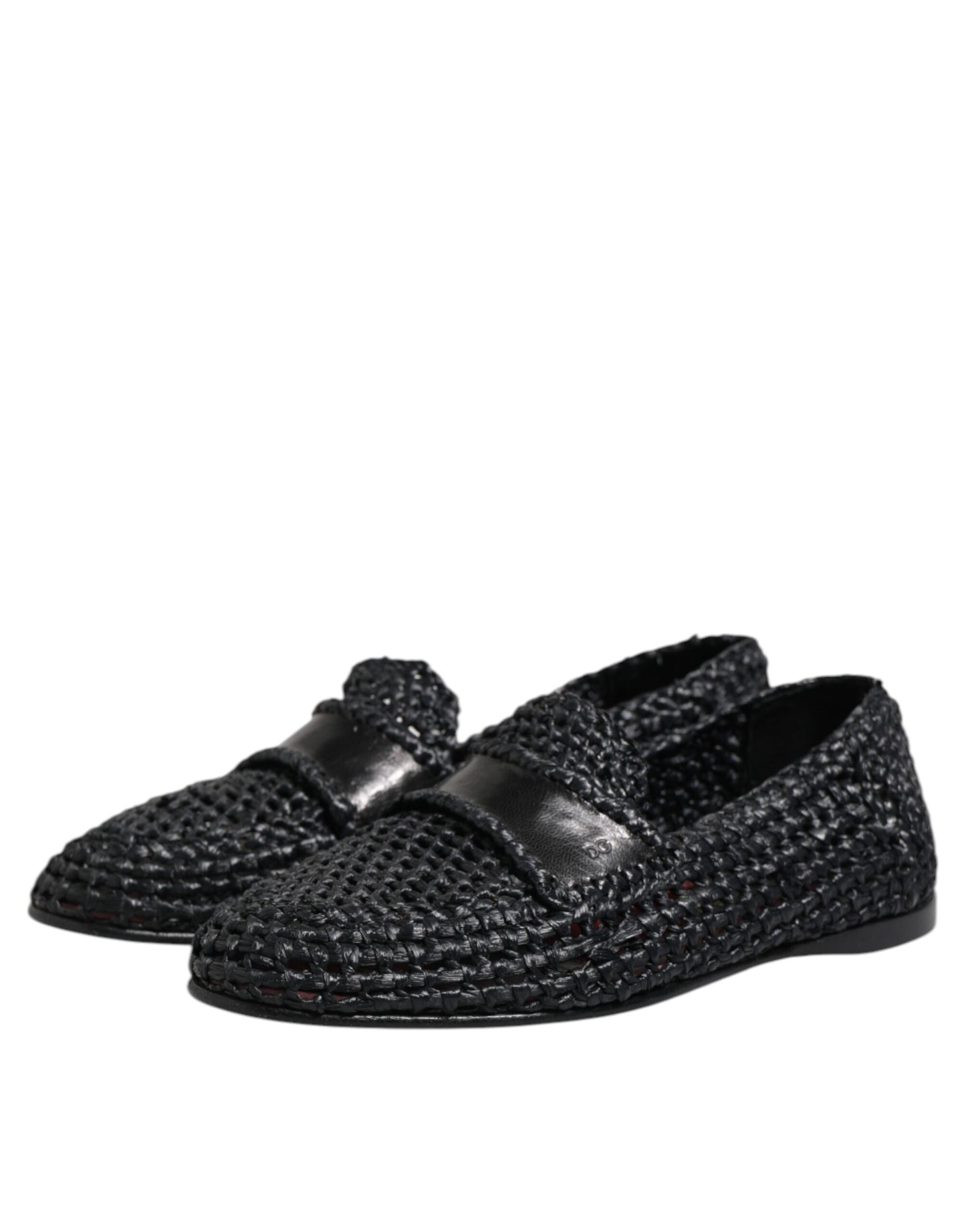 Dolce & Gabbana Black Woven Leather Slip On Loafers Men Shoes
