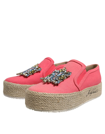 Twinset Women's Canvas Leather & Crystal Heels - Pink