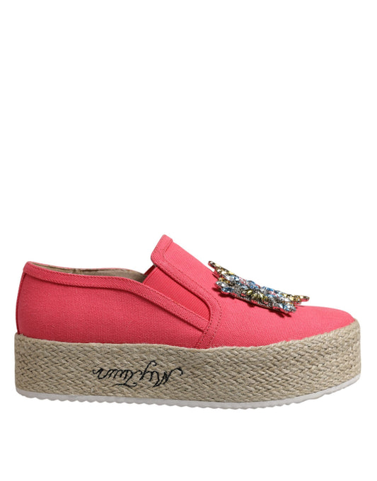 Twinset Women's Canvas Leather & Crystal Heels - Pink