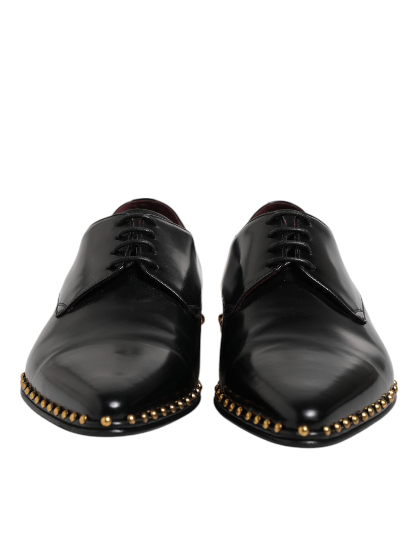 Dolce & Gabbana Black Leather Studded Derby Men Dress Shoes