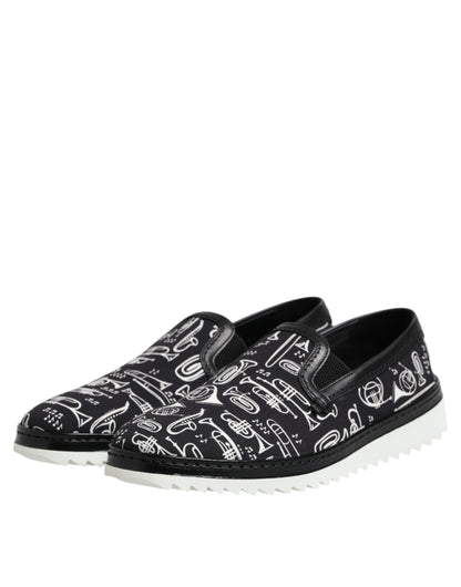 Dolce & Gabbana Men's Cotton & Leather Loafer Slip-On Shoes - Black