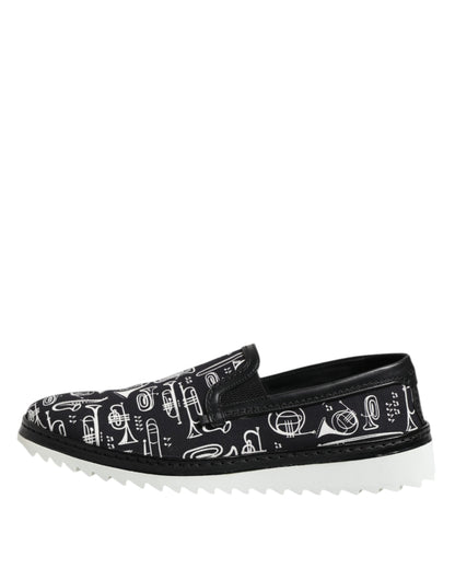 Dolce & Gabbana Men's Cotton & Leather Loafer Slip-On Shoes - Black