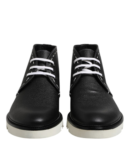 Dolce & Gabbana Men's Leather & Rubber Lace-Up Ankle Boots - Black White