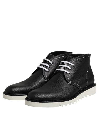 Dolce & Gabbana Men's Leather & Rubber Lace-Up Ankle Boots - Black White
