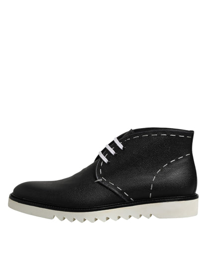 Dolce & Gabbana Men's Leather & Rubber Lace-Up Ankle Boots - Black White