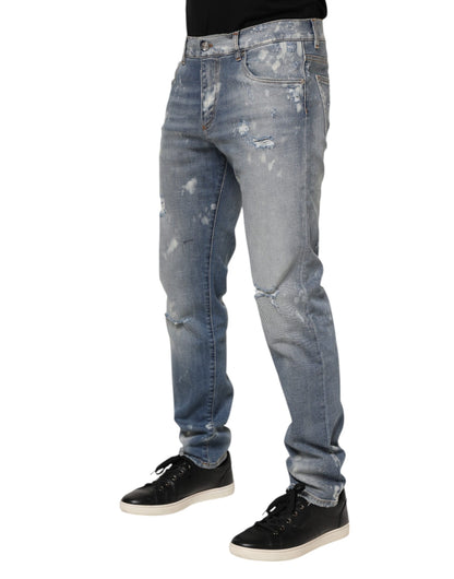 Dolce & Gabbana Blue Cotton Tattered Slim Fit Men Denim Jeans
