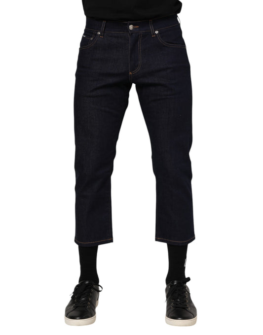 Dolce & Gabbana Dark Blue Cotton Logo Slim Fit Men Denim Jeans