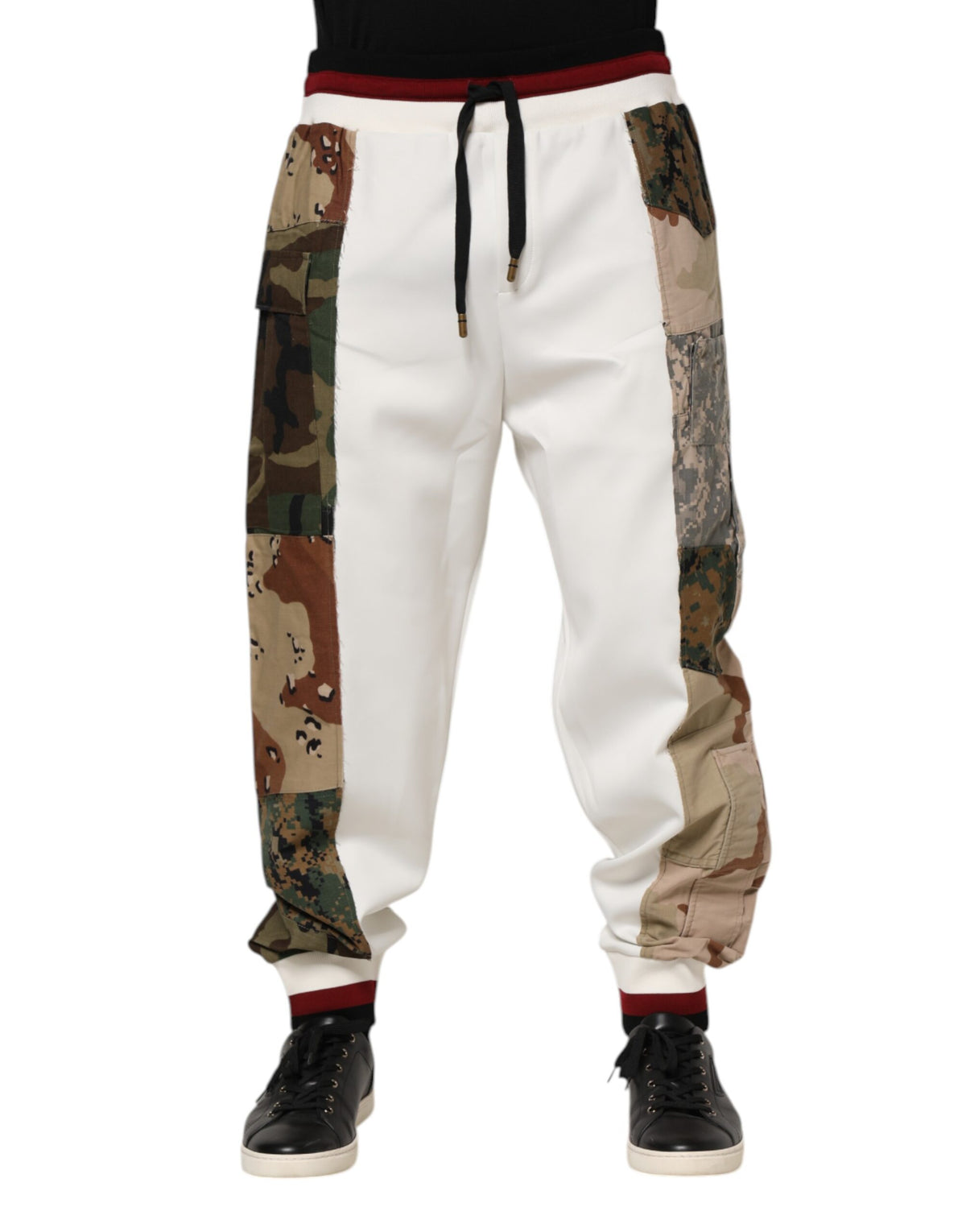 Dolce & Gabbana Men's Polyester & Nylon Joggers - White Patchwork