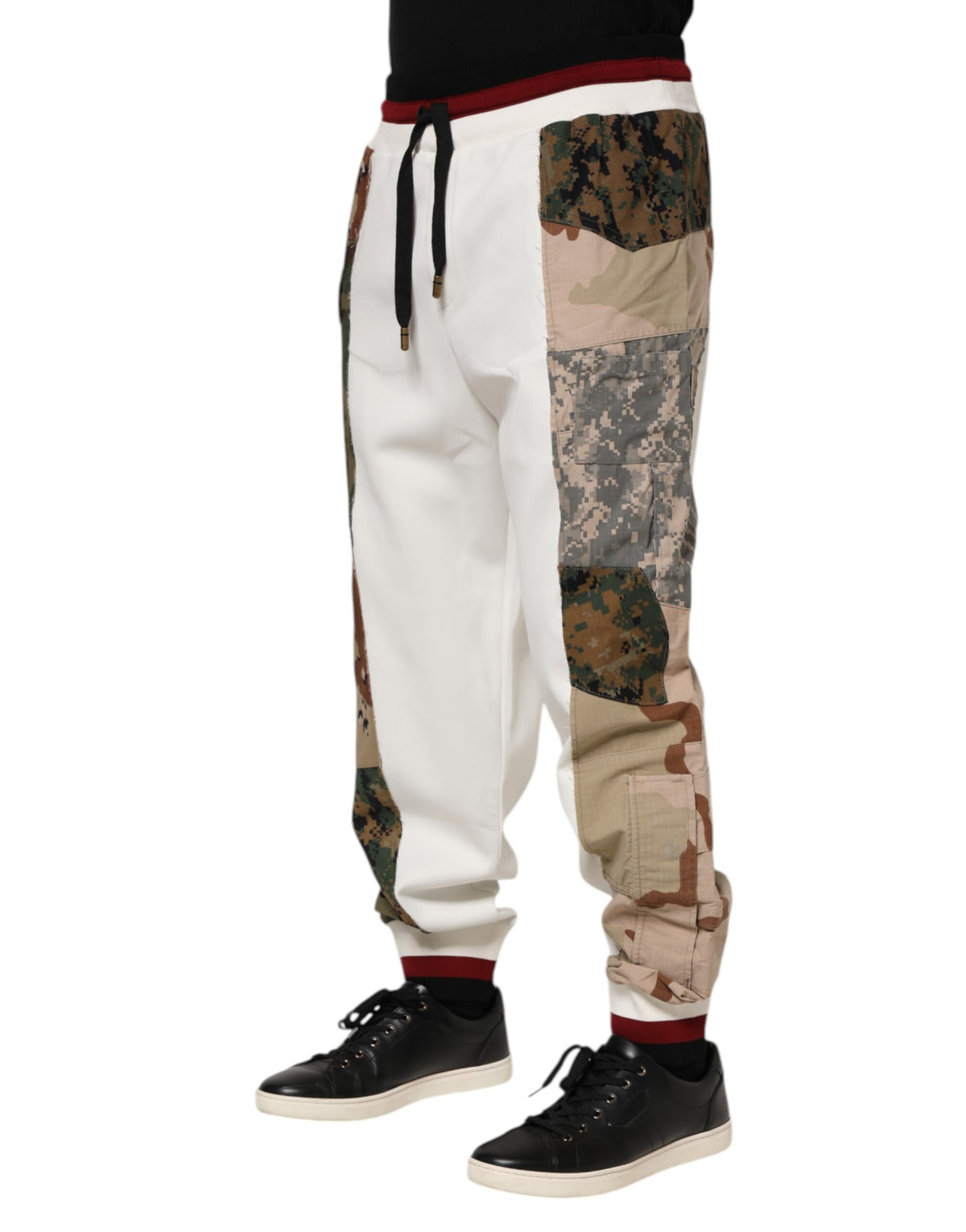 Dolce & Gabbana Men's Polyester & Nylon Joggers - White Patchwork