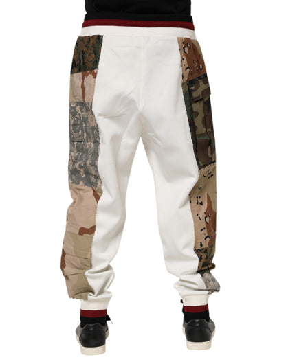 Dolce & Gabbana Men's Polyester & Nylon Joggers - White Patchwork
