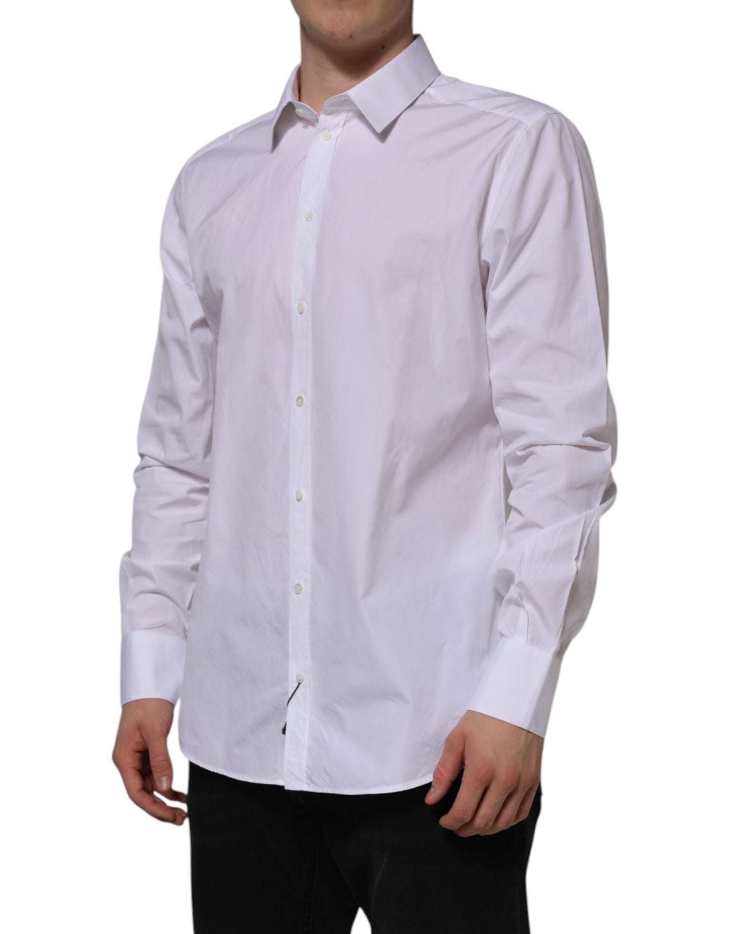 Dolce & Gabbana White Cotton GOLD Long Sleeves Formal Shirt
