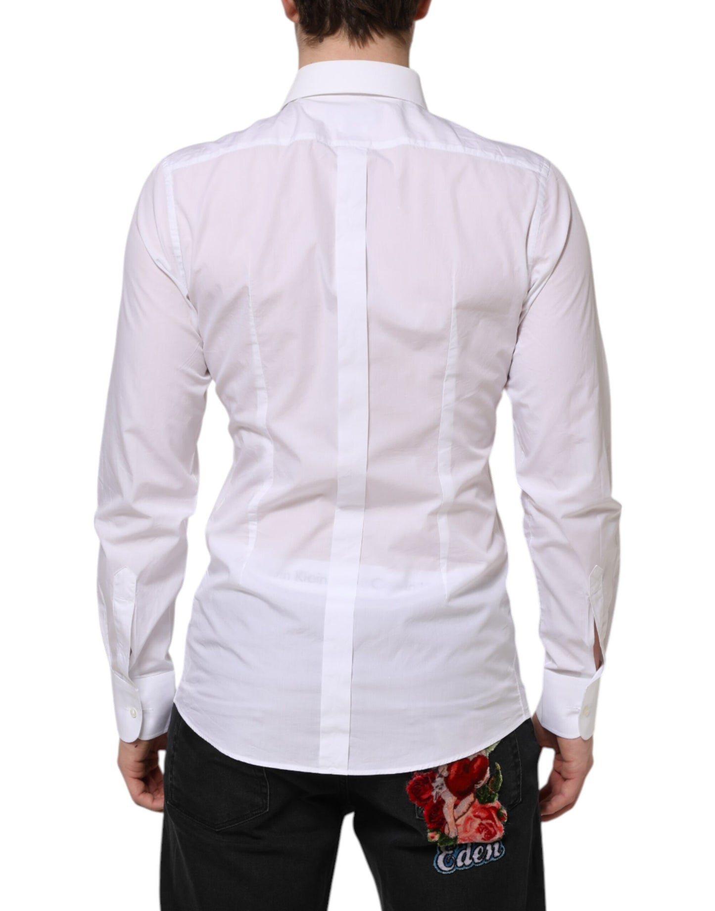Dolce & Gabbana White Cotton GOLD Bib Poplin Formal Shirt