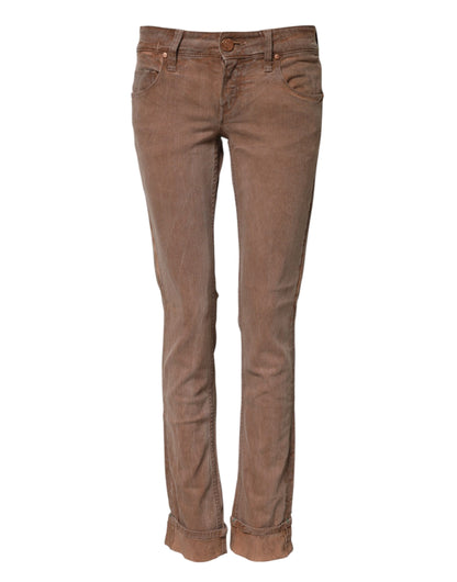 Acht 9 To 5 Women's Skinny Slim Low Rise Stretch Denim Cotton Jeans - Brown