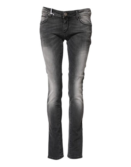 Acht Women's Skinny Slim Low Rise Stretch Denim Cotton Jeans - Dark Gray