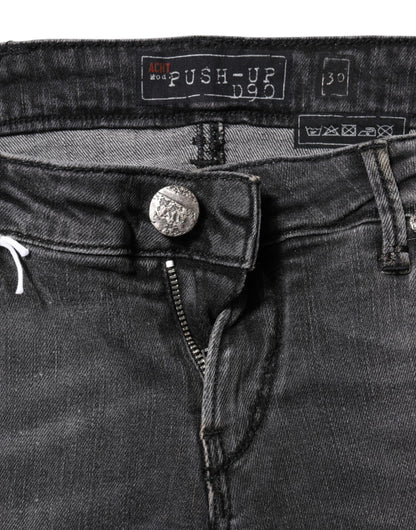 Acht Women's Skinny Slim Low Rise Stretch Denim Cotton Jeans - Dark Gray