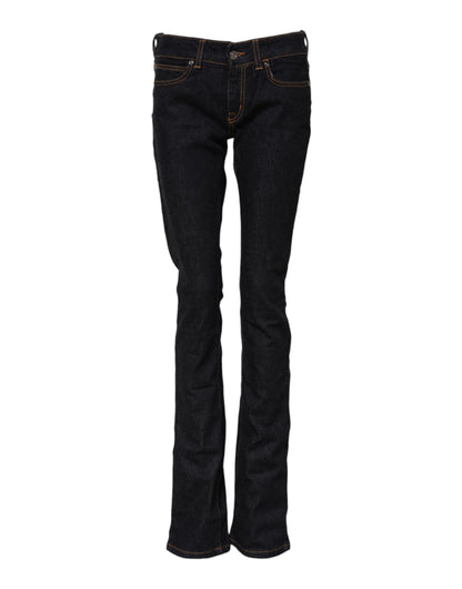 GF Ferre Women's Skinny Slim Mid Rise Stretch Denim Cotton Jeans - Dark Blue