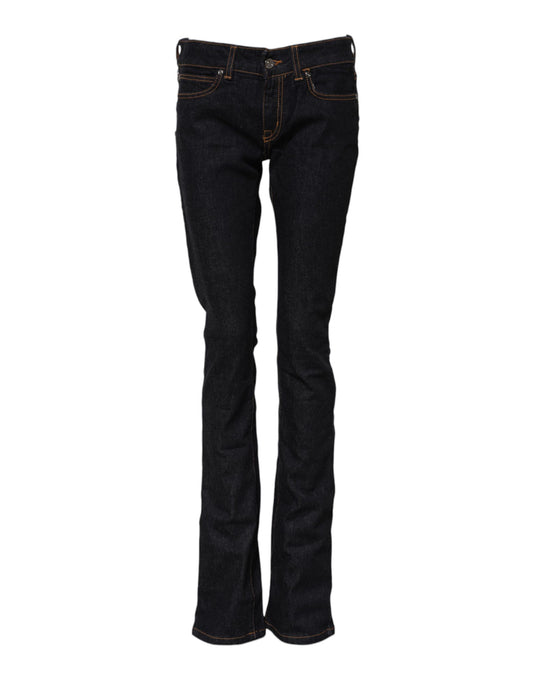 GF Ferre Women's Skinny Slim Mid Rise Stretch Denim Cotton Jeans - Dark Blue