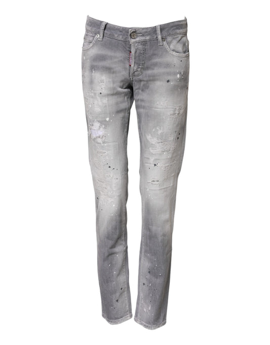 Dsquared² Women's Tapered Leg Mid Rise Stretch Denim Cotton Jeans - Gray
