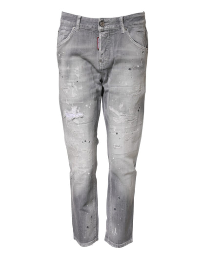 Dsquared² Women's Tapered Leg Mid Rise Stretch Denim Cotton Jeans - Gray