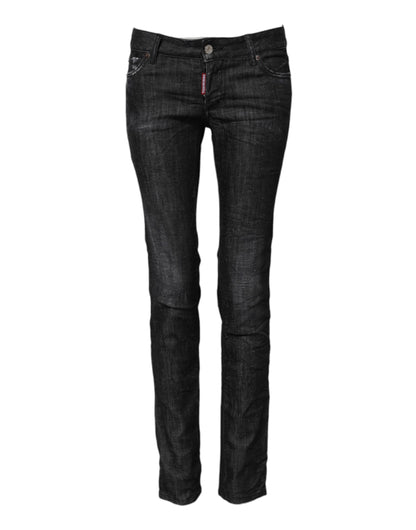 Dsquared² Women's Skinny Low Rise Stretch Denim Cotton Jeans - Black