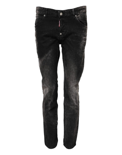 Dsquared² Women's Tapered Leg Mid Rise Stretch Denim Cotton Jeans - Black