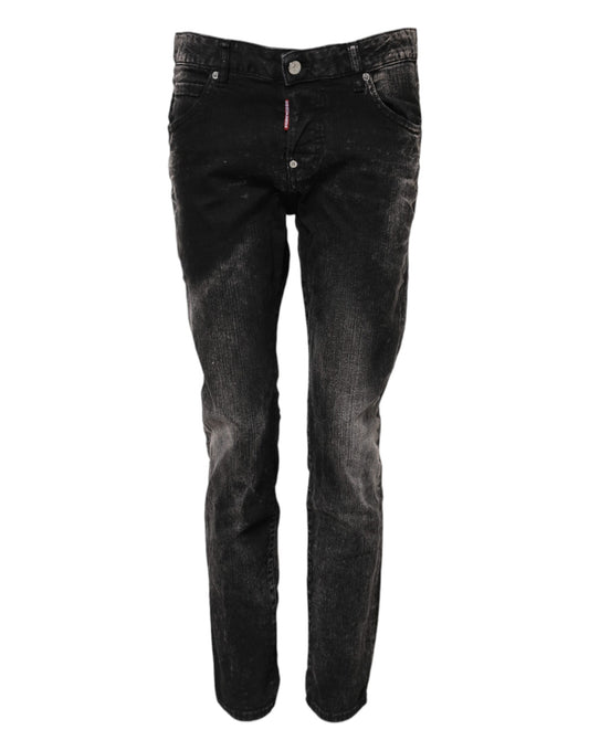Dsquared² Women's Tapered Leg Mid Rise Stretch Denim Cotton Jeans - Black