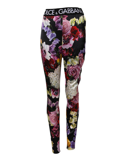 Dolce & Gabbana Women's Leggings High Rise Stretch Nylon - Black Multicolor Floral Print