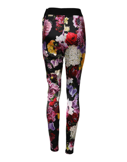 Dolce & Gabbana Women's Leggings High Rise Stretch Nylon - Black Multicolor Floral Print