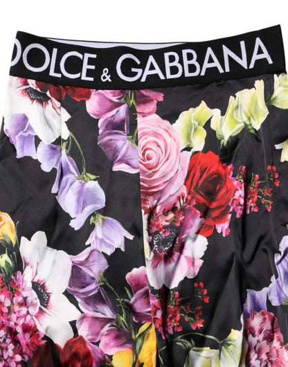 Dolce & Gabbana Women's Leggings High Rise Stretch Nylon - Black Multicolor Floral Print