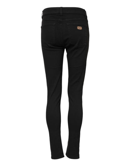 Dolce & Gabbana Women's Skinny Slim Mid Rise Stretch Denim Cotton Jeans - Black