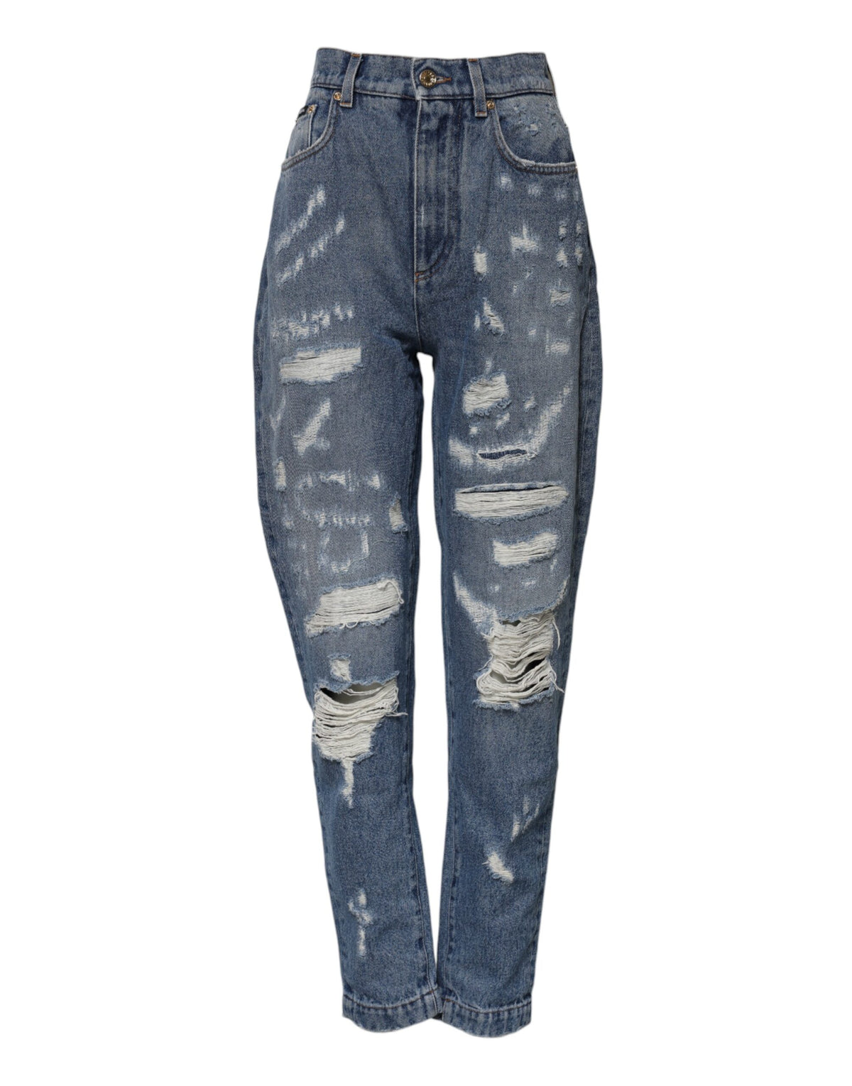Dolce & Gabbana Women's Regular Fit High Rise Polyester Cotton Denim & Silk Jeans - Blue