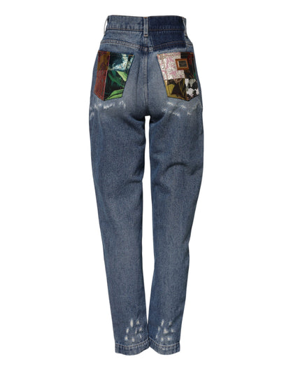 Dolce & Gabbana Women's Regular Fit High Rise Polyester Cotton Denim & Silk Jeans - Blue