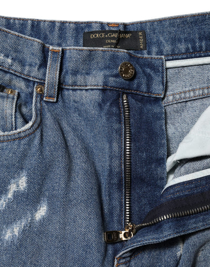 Dolce & Gabbana Women's Regular Fit High Rise Polyester Cotton Denim & Silk Jeans - Blue