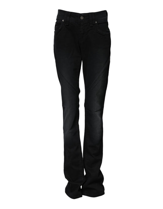 John Galliano Black Cotton Mid Waist Tapered Denim Jeans