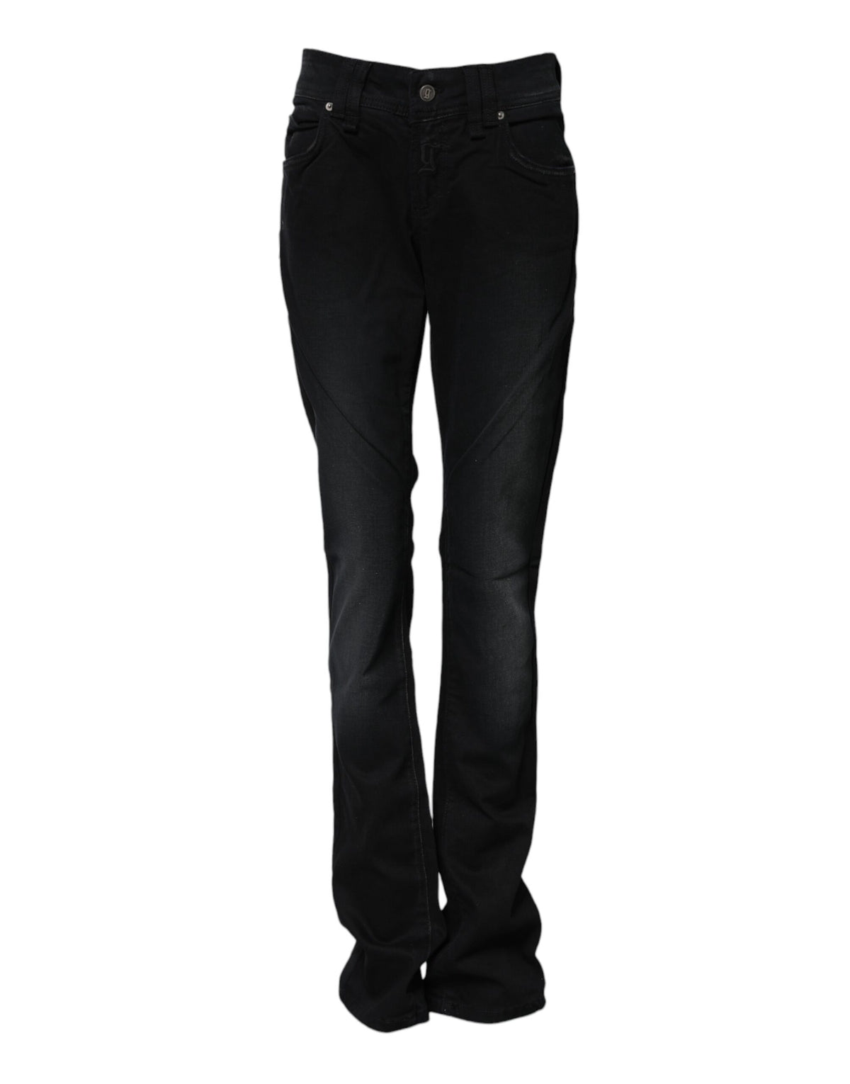 John Galliano 9 To 5 Women's Tapered Leg Mid Rise Stretch Denim Cotton Jeans - Black