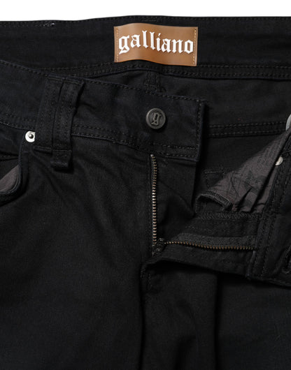 John Galliano 9 To 5 Women's Tapered Leg Mid Rise Stretch Denim Cotton Jeans - Black