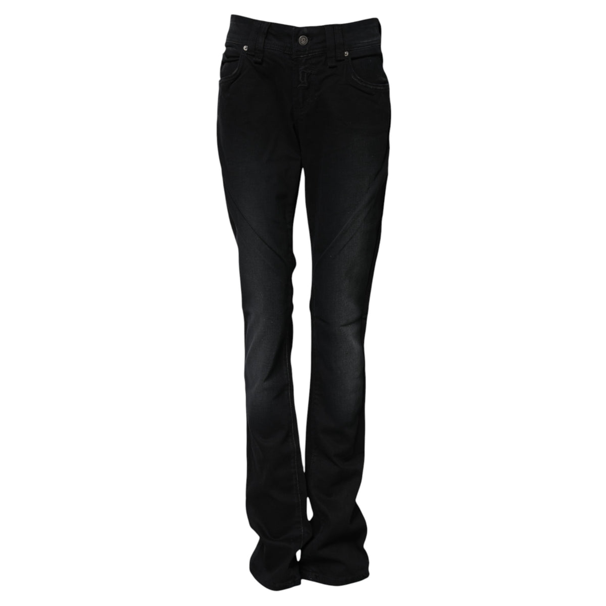 John Galliano 9 To 5 Women's Tapered Leg Mid Rise Stretch Denim Cotton Jeans - Black