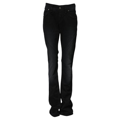 John Galliano 9 To 5 Women's Tapered Leg Mid Rise Stretch Denim Cotton Jeans - Black