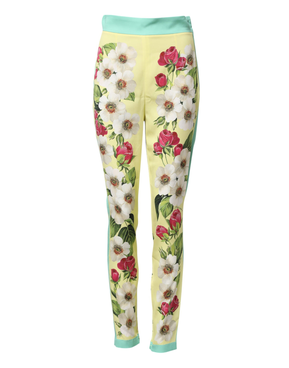Dolce & Gabbana Women's Leggings High Rise Silk - Yellow Floral Print