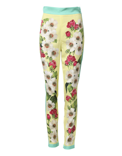 Dolce & Gabbana Women's Leggings High Rise Silk - Yellow Floral Print