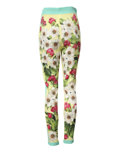 Dolce & Gabbana Women's Leggings High Rise Silk - Yellow Floral Print