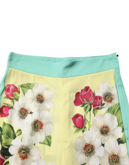 Dolce & Gabbana Women's Leggings High Rise Silk - Yellow Floral Print