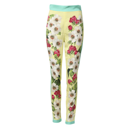 Dolce & Gabbana Women's Leggings High Rise Silk - Yellow Floral Print