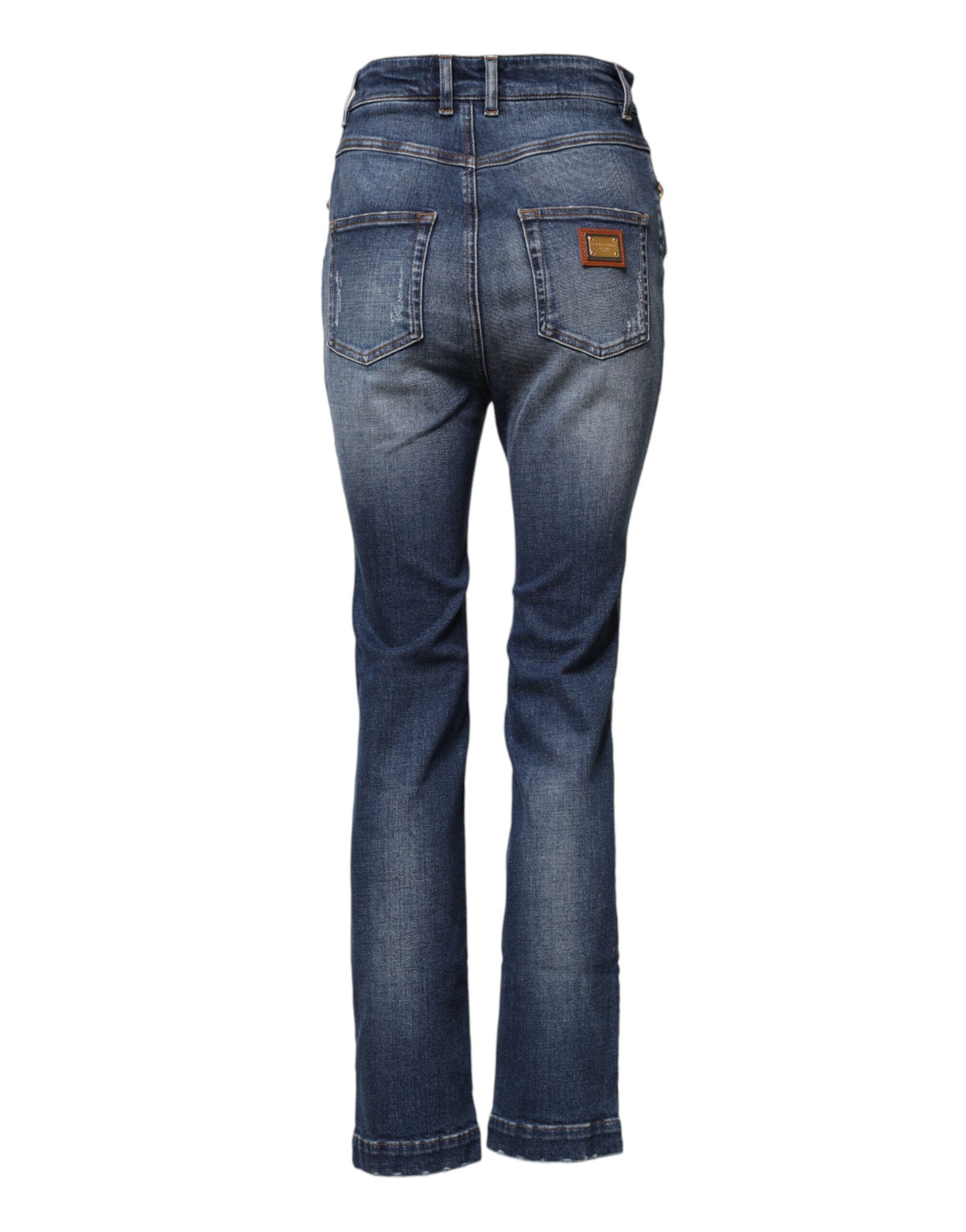 Dolce & Gabbana Women's Tapered Leg Regular Fit High Rise Stretch Denim Cotton & Rhinestone Jeans - Blue