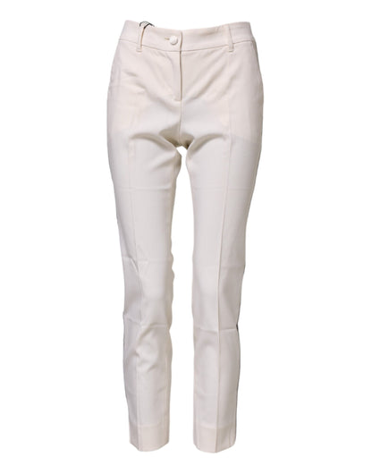 Dolce & Gabbana 9 To 5 Women's Tapered Leg High Rise Virgin Wool Jeans - White